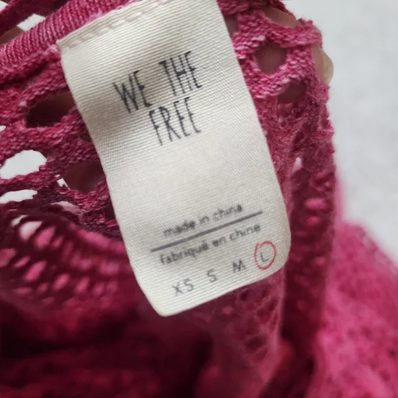 We the Free/Free People Napa Tee/Cover-Up Open Knit Crochet Oversized Sz L Pink - Picture 13 of 14